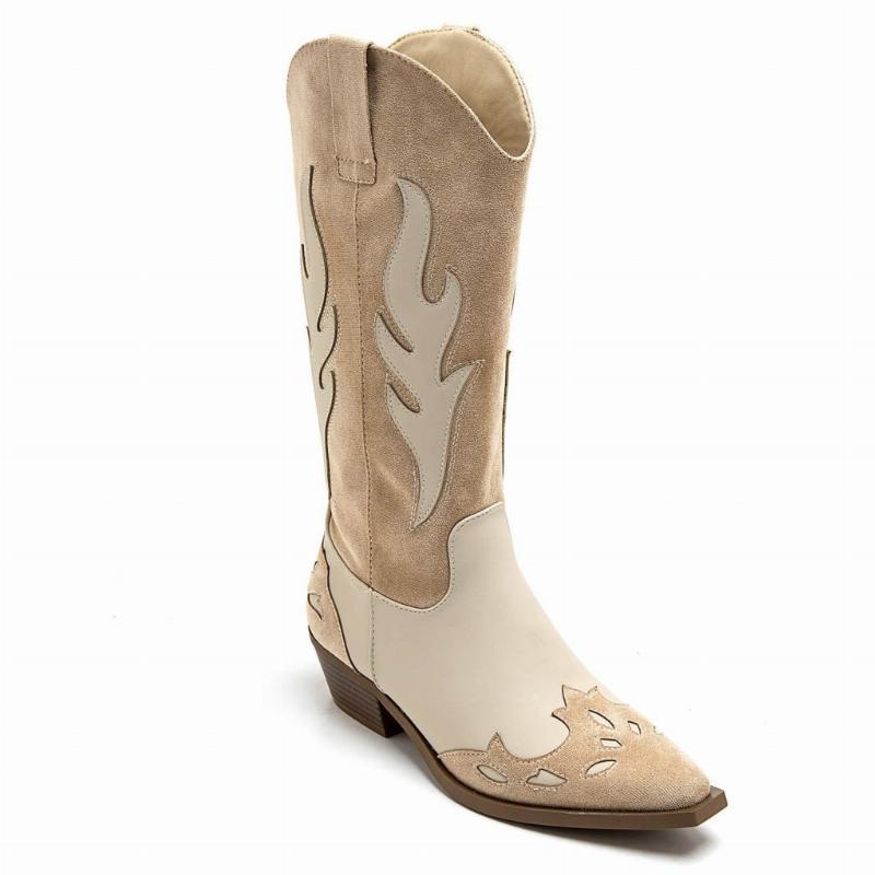 Abby Dame Cowboystøvle 9632A – Beige Tilbud!