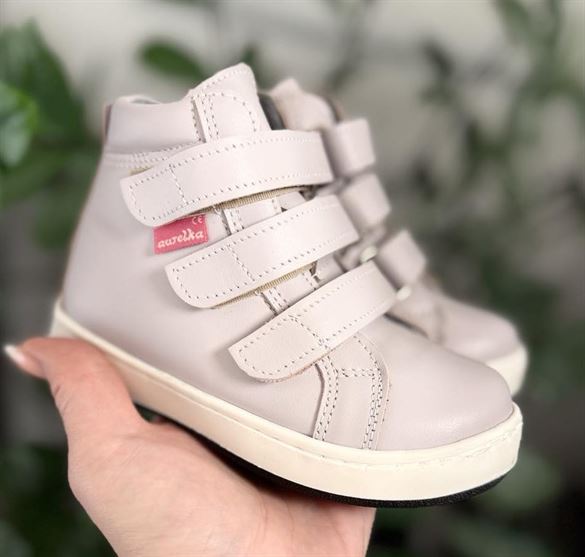 Aurelka vandtætte velcrosko, lys lilla/hvid - smal sko med ekstra støtte