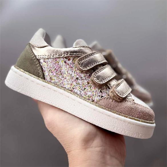 BabyBotte Intrépides Karma velcro sneakers, nude/kaki/glimmer