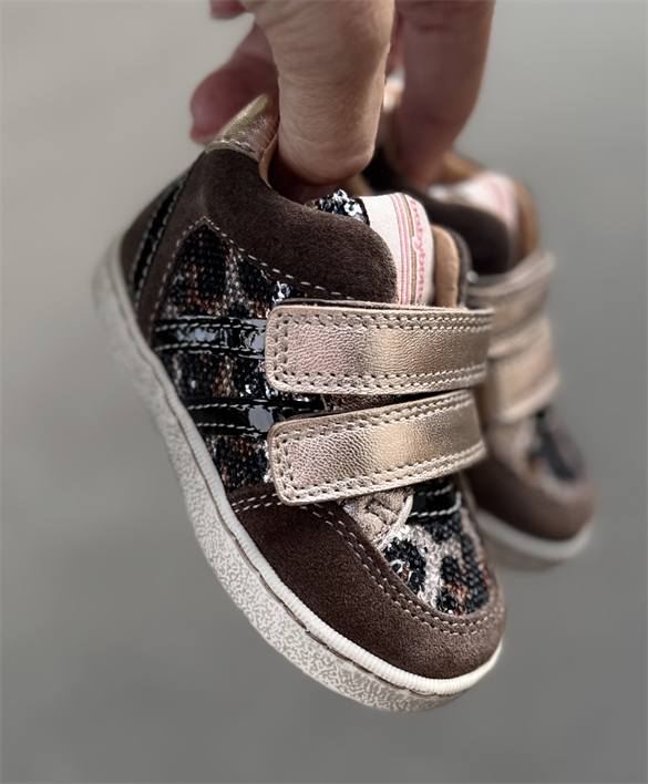 BabyBotte Alberta velcro sko, brun/guld